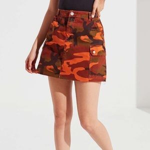 Orange Camo BDG Mini Jean Skirt. Size Medium